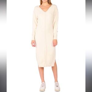 Black Tape dress - cream “exposed seam midi sweater dress”